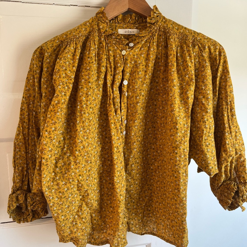 Doen Yellow Floral Button Top
